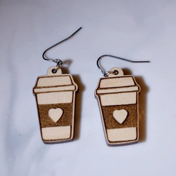 Hand Crafted Jewelry - Coffee Mini Wood Drop Earrings